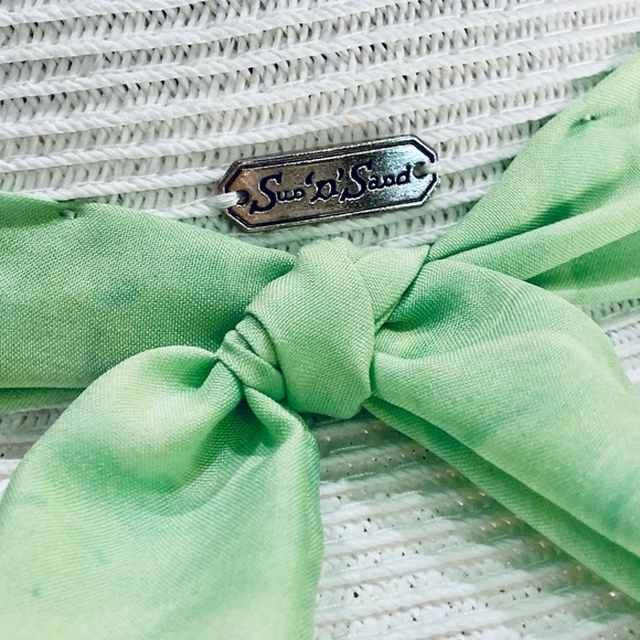 🌟HP🌟NWOT White & Lime Green Paper Straw Hat UPF 50+ by Sun N Sand Adjustable - Picture 4 of 9